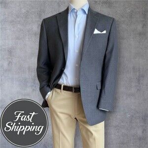 CHAPS Men's 42L Gray Wool Blazer Sport Coat Two-Button Casual Jacket Classic fit